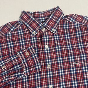Vineyard Vines Men's Medium Slim Fit Tucker Red Plaid Long Sleeve Button Down